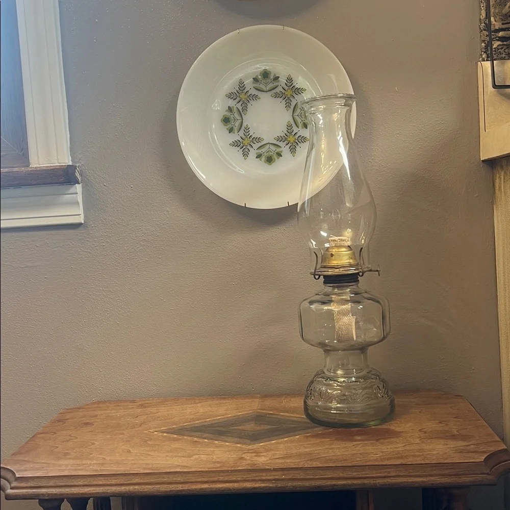 Vintage glass hurricane oil lamp